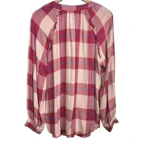 Time and Tru Maternity Pink and Blue Plaid Ruffle Flannel | Size Large